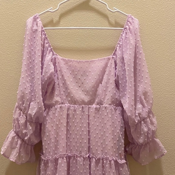 Lavender Swiss Dot Tiered Mini Dress size medium - Picture 2 of 5